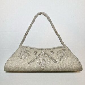 Beaded Silver Evening Convertible Clutch Bag